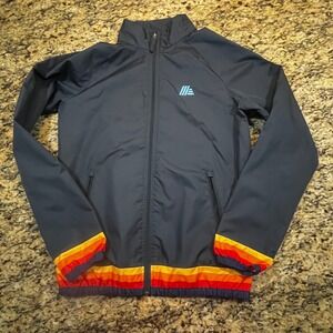 Aldi Gear Mens Windbreaker Jacket Navy Blue Retro Stripe Full Zip Ripstop Small